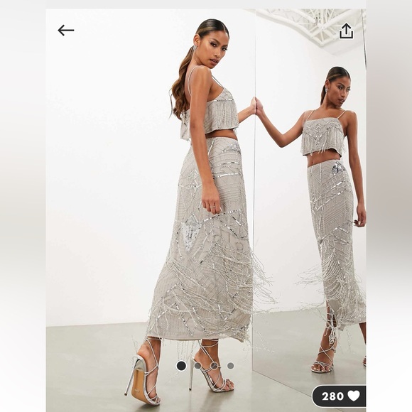 NWT ASOS Edition sequin and fringe artwork midi skirt - Picture 4 of 4